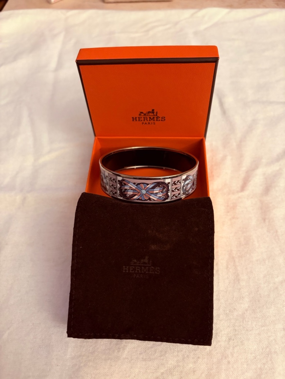 Hermes Multicolor Enamel Cadena Bangle Bracelet with Silver-Tone Accents